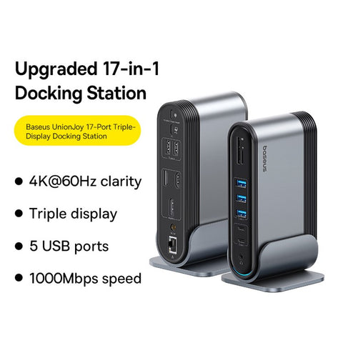 BASEUS UnionJoy 17-Port Triple-Display Docking Station 4K HD PD 100W USB3.0 Hub RJ45 SD / TF Card Reader Adapter