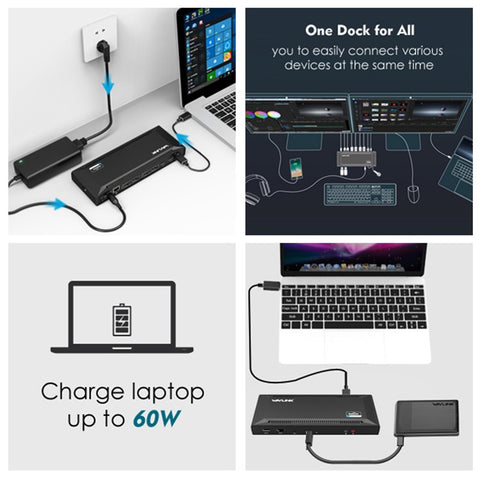 WAVLINK UG69PD2 Multi-Function Dual 4K Docking Station 65W Fast Charging Multi-Port Docking Station for Laptops