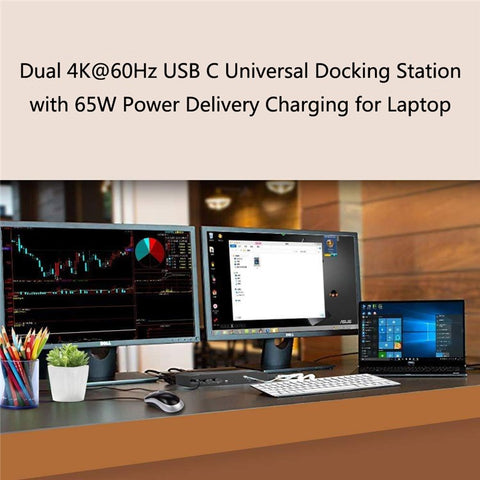WAVLINK UG69PD2 Multi-Function Dual 4K Docking Station 65W Fast Charging Multi-Port Docking Station for Laptops