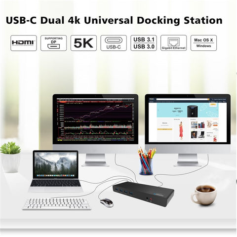 WAVLINK UG69DK1 15 in 1 5K Dual 4K HD Multiple-Display Dock USB-C Docking Station with HD / DisplayPort / Gigabit Ethernet / USB 3.0 / Type C / Audio