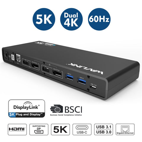 WAVLINK UG69DK1 15 in 1 5K Dual 4K HD Multiple-Display Dock USB-C Docking Station with HD / DisplayPort / Gigabit Ethernet / USB 3.0 / Type C / Audio