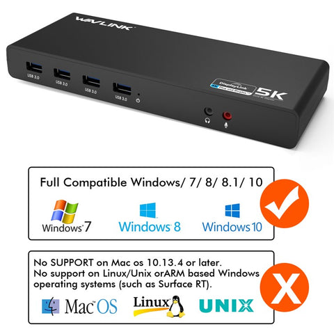 WAVLINK UG69DK1 15 in 1 5K Dual 4K HD Multiple-Display Dock USB-C Docking Station with HD / DisplayPort / Gigabit Ethernet / USB 3.0 / Type C / Audio