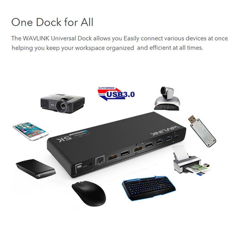 WAVLINK UG69DK1 15 in 1 5K Dual 4K HD Multiple-Display Dock USB-C Docking Station with HD / DisplayPort / Gigabit Ethernet / USB 3.0 / Type C / Audio