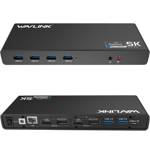 WAVLINK UG69DK1 15 in 1 5K Dual 4K HD Multiple-Display Dock USB-C Docking Station with HD / DisplayPort / Gigabit Ethernet / USB 3.0 / Type C / Audio
