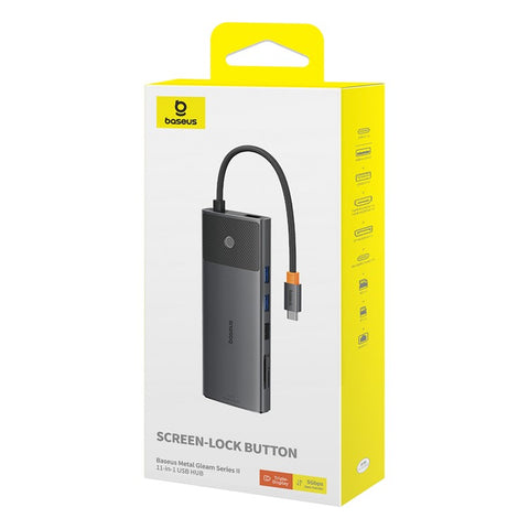 BASEUS Metal Gleam Series II 11-in-1 Triple Display USB HUB Adapter Portable Type-C Docking Station, Black