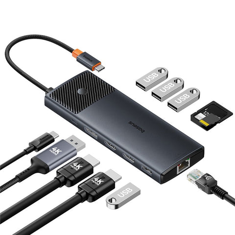 BASEUS Metal Gleam Series II 11-in-1 Triple Display USB HUB Adapter Portable Type-C Docking Station, Black