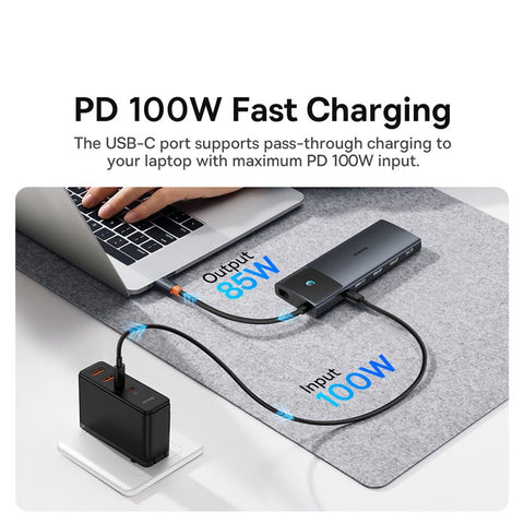 BASEUS Metal Gleam Series II 11-in-1 Triple Display USB HUB Adapter Portable Type-C Docking Station, Black