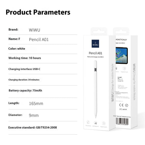 WIWU Pencil A01 For iPad (2018 and Later) Capacitive Pen Anti-Mistouch Tilt Pressure Stylus Pen