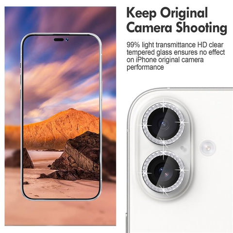 KALEBOL KLB-LPC003 For iPhone 16  /  16 Plus Camera Lens Protector Diamond Ring Design Tempered Glass Lens Film