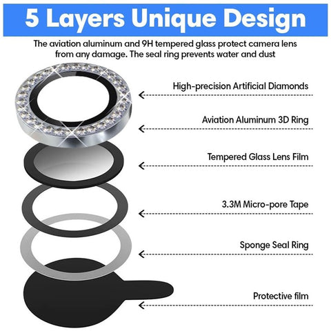 KALEBOL KLB-LPC003 For iPhone 16  /  16 Plus Camera Lens Protector Diamond Ring Design Tempered Glass Lens Film