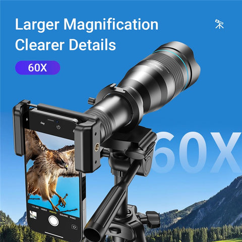APEXEL APL-60XFR50 60X Telephoto Lens Tripod Set Multi-Layer Coated HD 50mm Phone Monocular for Birds Watching, Concert