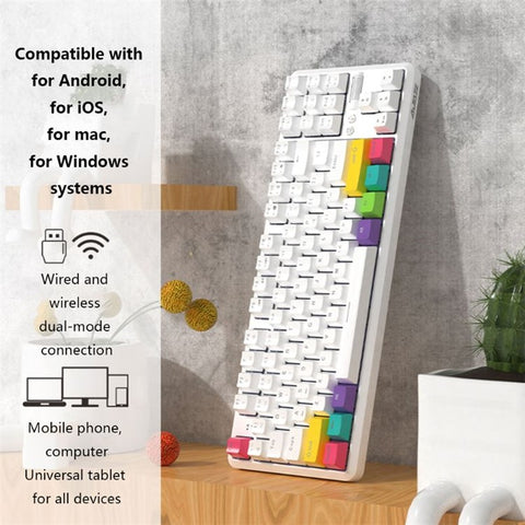 AJAZZ K870T Wired/Wireless Bluetooth-compatible Keyboard 87 Keys Dual Mode Keyboard with RGB Backlight for Phone Laptop