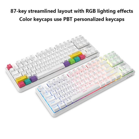 AJAZZ K870T Wired/Wireless Bluetooth-compatible Keyboard 87 Keys Dual Mode Keyboard with RGB Backlight for Phone Laptop