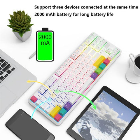 AJAZZ K870T Wired/Wireless Bluetooth-compatible Keyboard 87 Keys Dual Mode Keyboard with RGB Backlight for Phone Laptop
