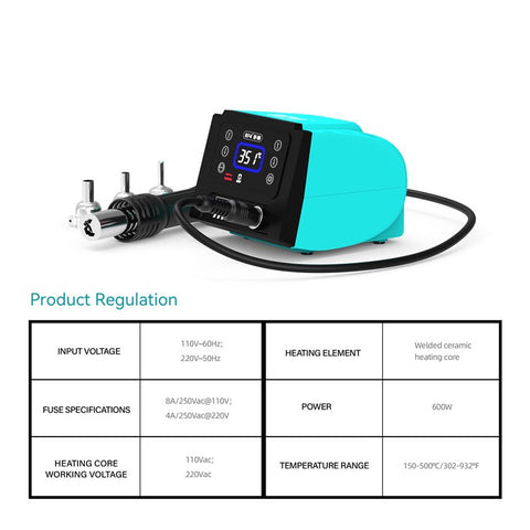 RF4 RF-H6 600W Hot Air Rework Station 220V Digital Display Heat Gun for Electronics Repairing, EU Plug