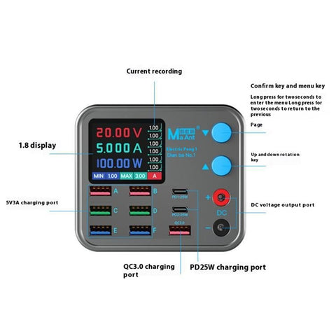 MAANT Multi Port Charger 9 Ports Intelligent Mobile Phone Wireless Charging Station with Digital Display