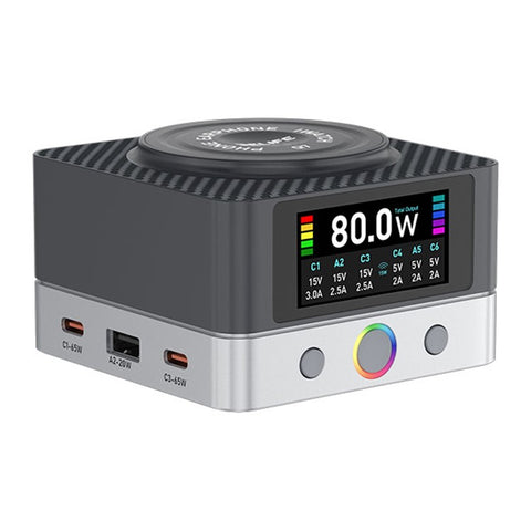 RELIFE Q7 6-Port 80W Intelligent Charger with LCD Screen Power Distribution for Electronic Devices
