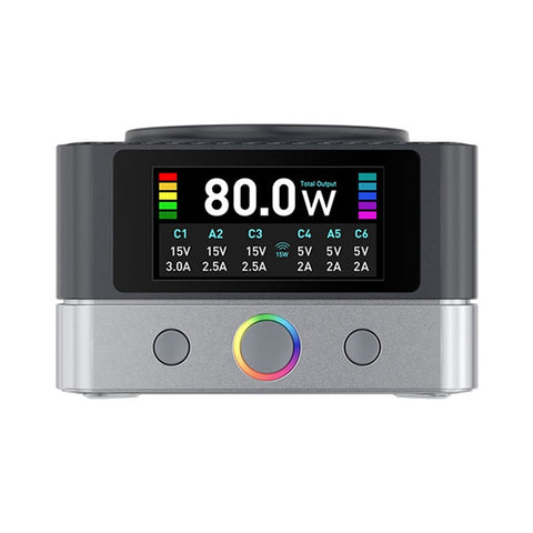 RELIFE Q7 6-Port 80W Intelligent Charger with LCD Screen Power Distribution for Electronic Devices