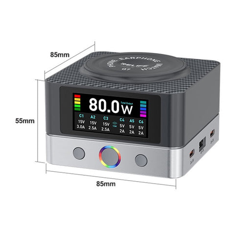 RELIFE Q7 6-Port 80W Intelligent Charger with LCD Screen Power Distribution for Electronic Devices