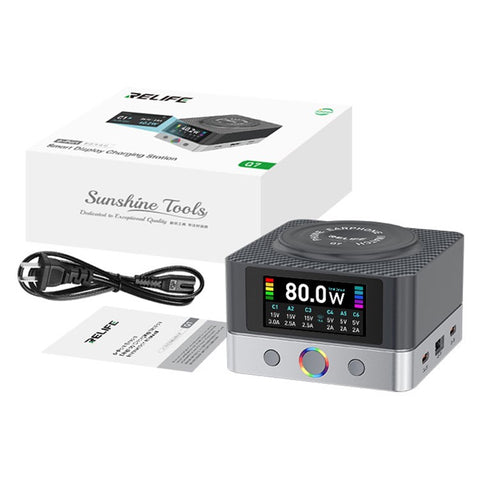 RELIFE Q7 6-Port 80W Intelligent Charger with LCD Screen Power Distribution for Electronic Devices