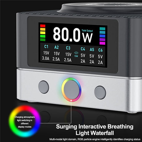 RELIFE Q7 6-Port 80W Intelligent Charger with LCD Screen Power Distribution for Electronic Devices