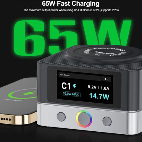 RELIFE Q7 6-Port 80W Intelligent Charger with LCD Screen Power Distribution for Electronic Devices