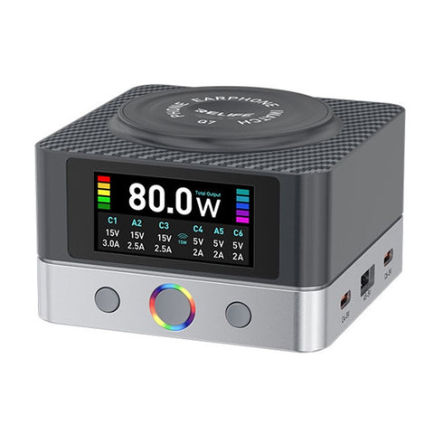 RELIFE Q7 6-Port 80W Intelligent Charger with LCD Screen Power Distribution for Electronic Devices