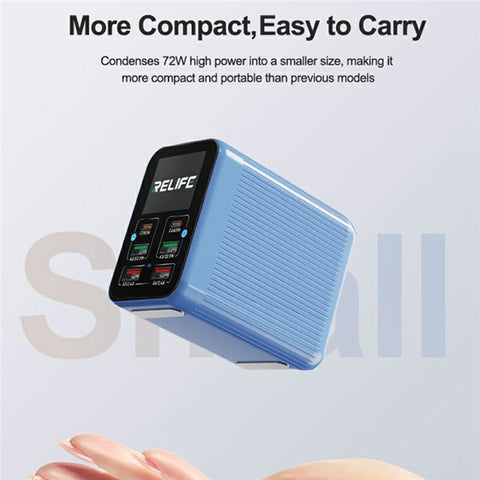 RELIFE Q4 Smart 6-Port Fast Charger 72W Dual PD  /  Dual QC TFT HD Color Screen Smart Sleep Mode For Home  /  Office Use