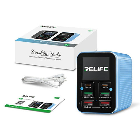 RELIFE Q4 Smart 6-Port Fast Charger 72W Dual PD  /  Dual QC TFT HD Color Screen Smart Sleep Mode For Home  /  Office Use