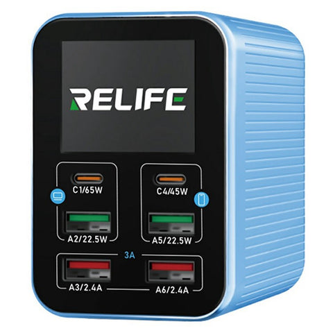 RELIFE Q4 Smart 6-Port Fast Charger 72W Dual PD  /  Dual QC TFT HD Color Screen Smart Sleep Mode For Home  /  Office Use