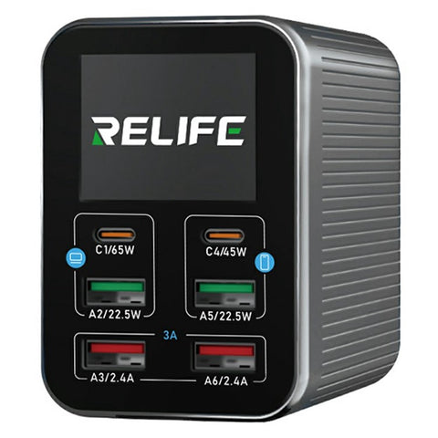 RELIFE Q4 Smart 6-Port Fast Charger 72W Dual PD  /  Dual QC TFT HD Color Screen Smart Sleep Mode For Home  /  Office Use