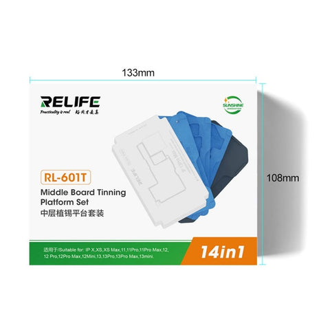RELIFE RL-601T 14-in-1 Mid-Layer Tin Planting Platform Fixture Set for iPhone X-13 Pro Max Multifunctional Phone Repair Tools
