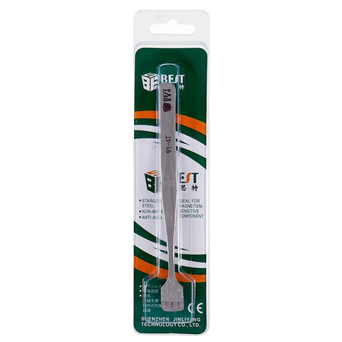 BEST BST-91-4T 1.2cm Tooth-shaped Crystal Wafer Tweezers Stainless Steel Maintenance Repair Tool Anti-Static Model Making Tool