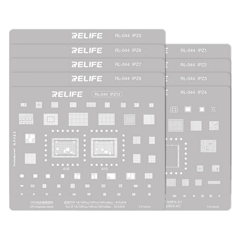 RELIFE RL-044 12Pcs IP Series CPU Integrated Steel Mesh Set iPhone 6-17 Series CPU Tin Planting Kit