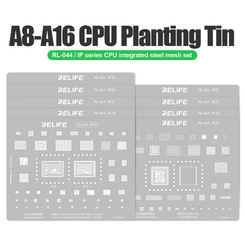 RELIFE RL-044 12Pcs IP Series CPU Integrated Steel Mesh Set iPhone 6-17 Series CPU Tin Planting Kit