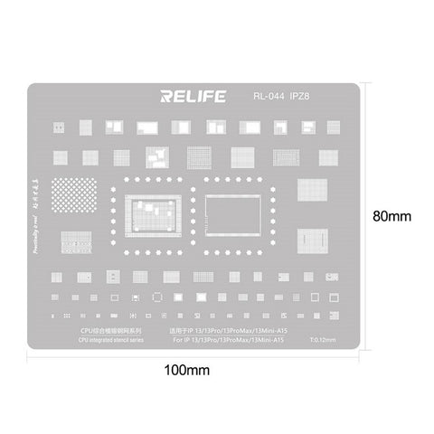 RELIFE RL-044 12Pcs IP Series CPU Integrated Steel Mesh Set iPhone 6-17 Series CPU Tin Planting Kit