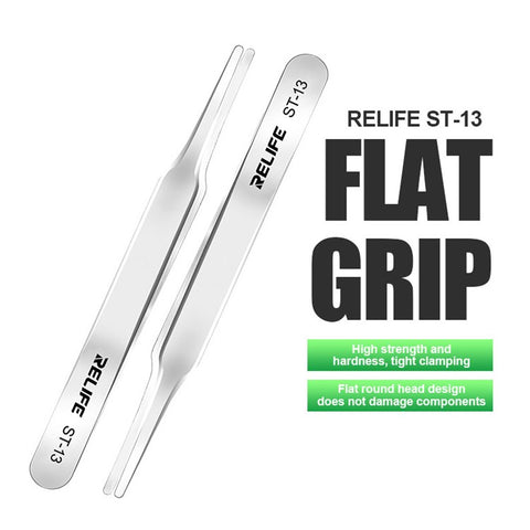 RELIFE ST-13 Flat Head Tweezers High Precision Flat Grip Tweezers Repairing Tool for Smart Phone Tablet