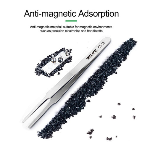 RELIFE ST-13 Flat Head Tweezers High Precision Flat Grip Tweezers Repairing Tool for Smart Phone Tablet