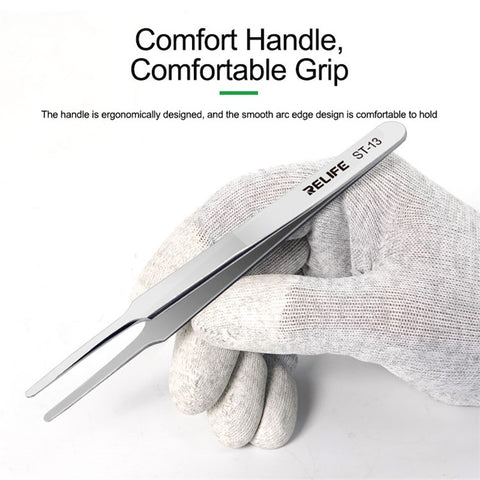 RELIFE ST-13 Flat Head Tweezers High Precision Flat Grip Tweezers Repairing Tool for Smart Phone Tablet