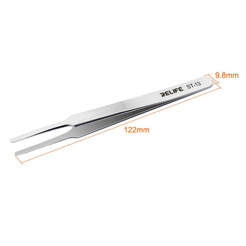 RELIFE ST-13 Flat Head Tweezers High Precision Flat Grip Tweezers Repairing Tool for Smart Phone Tablet
