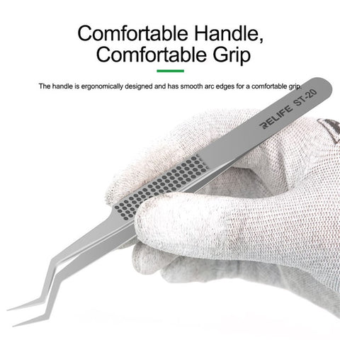 RELIFE ST-20 Chip Placement Tin Positioning Tweezers Anti-magnetic Adsorption Tweezers