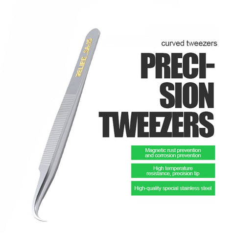 RELIFE SA-15 Anti-skid Stainless Steel Curved Tip Tweezers Electronic Device Precision Repair Tool