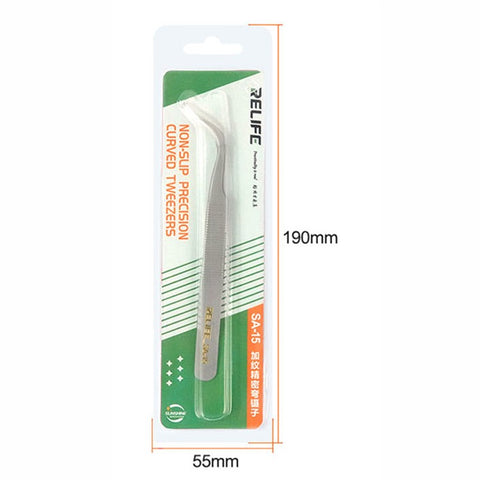 RELIFE SA-15 Anti-skid Stainless Steel Curved Tip Tweezers Electronic Device Precision Repair Tool