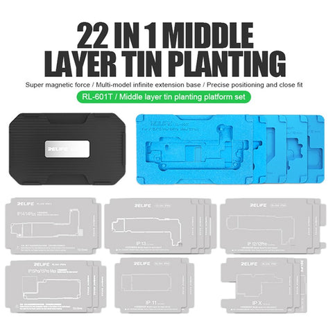 RELIFE RL-601T 22-in-1 Fixture for iPhone X-15 Pro Max Motherboard Middle Layer Board Plant Tin Platform
