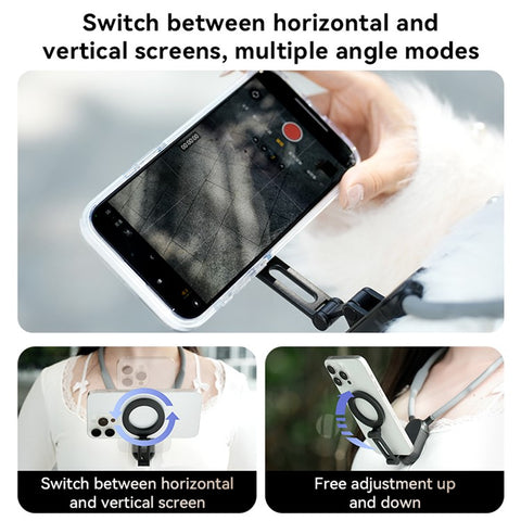 Magnetic Neck Phone Holder Multi-Functional Stand Sports Camera Support Adjustable Viewing Angles
