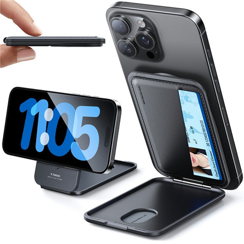TORRAS Magnetic Card Holder 360° Rotatable Stand 3 Card Storage Pouch