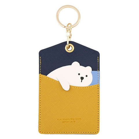 Cute Cartoon Animal ID Badge Holder with Key Ring PU Leather Card Holder Case