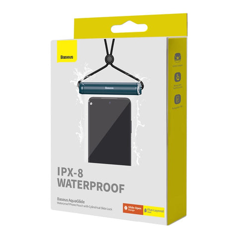 BASEUS AquaGlide Waterproof Phone Pouch with Cylindrical Slide Lock, Mobile Phone Dry Bag for Up to 7.2" Phones