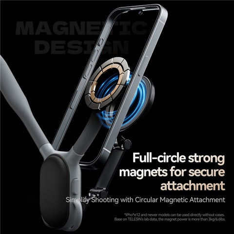 TELESIN MNM-001 For iPhone 12 / 13 / 14 / 15 / 16 Silicone Neck Mount Magnetic Selfie Stick Phone Neck Holder