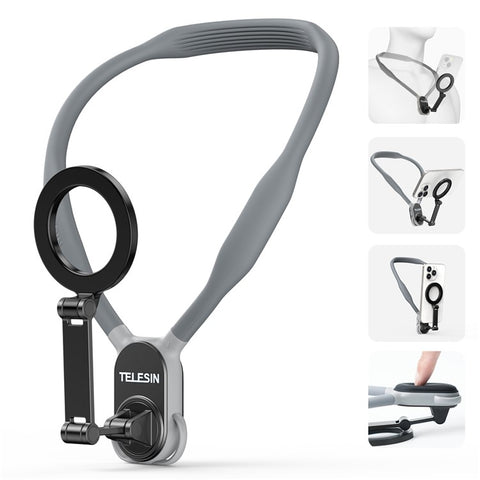 TELESIN MNM-001 For iPhone 12 / 13 / 14 / 15 / 16 Silicone Neck Mount Magnetic Selfie Stick Phone Neck Holder